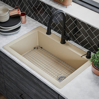Karran Drop-In Quartz 33" 1-Hole Single Bowl Kitchen Sink Kit, Bisque