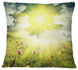Mountains Pasture Under Bright Sunset Landscape Printed Throw Pillow, 18"x18"