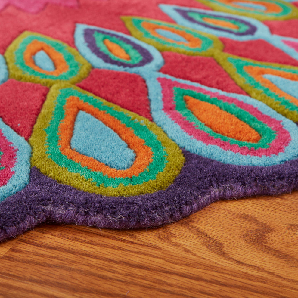 Pink Peacock Indoor Area Rug, 5' Round