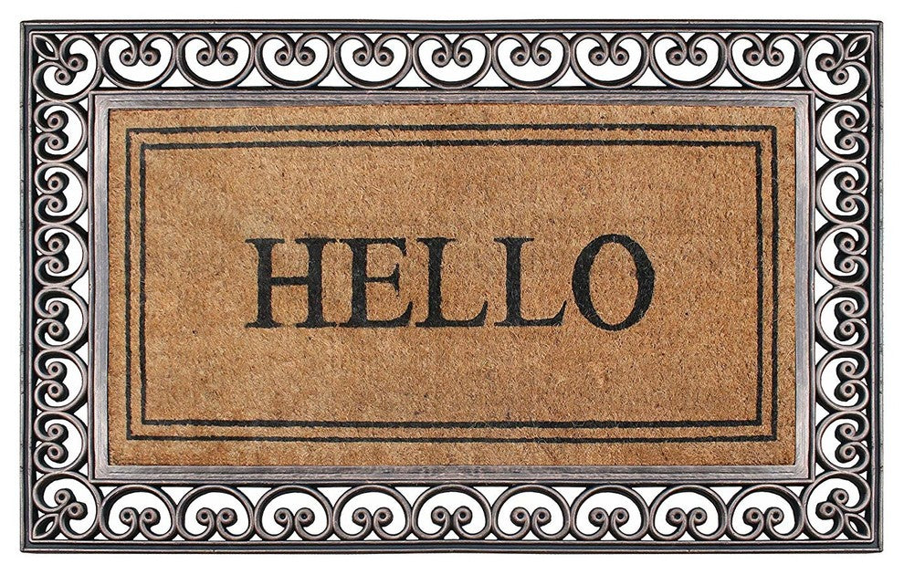 Hello Rubber And Coir Paisley Border Double Doormat, 30"x48"