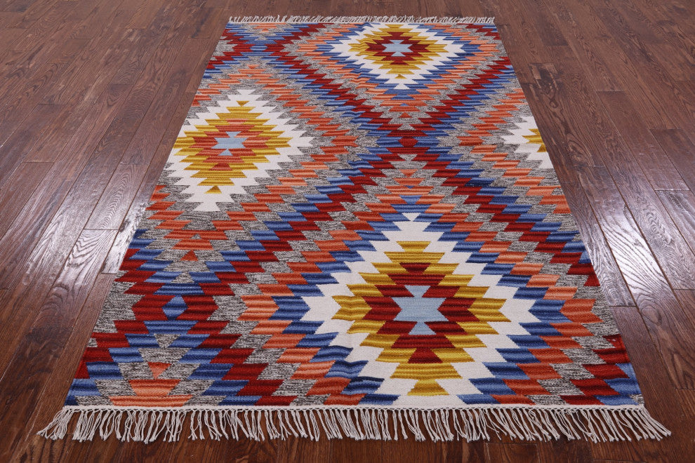 5' 0" X 8' 0" Flat Weave Kilim Reversible Wool Rug Q10544