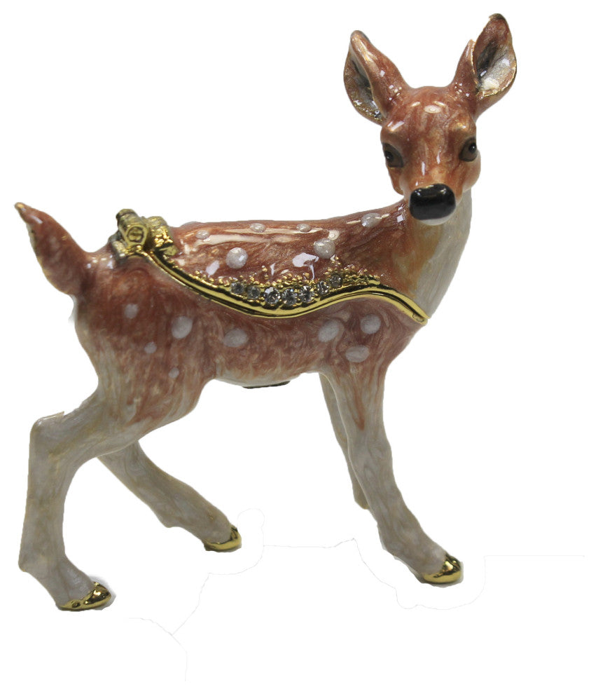 Hinged Trinket Box Fawn Box Metal Hinged Magnetic Crystals 3383