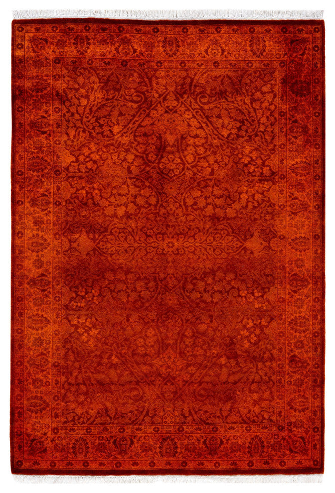 Overdyed One-of-a-Kind Hand-Knotted Area Rug Orange, 4' 2" x 6' 0"