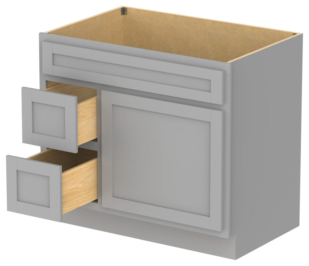 Vanity Art Vanity Base Cabinet, No Top, Drawers on Left, 36", Gray