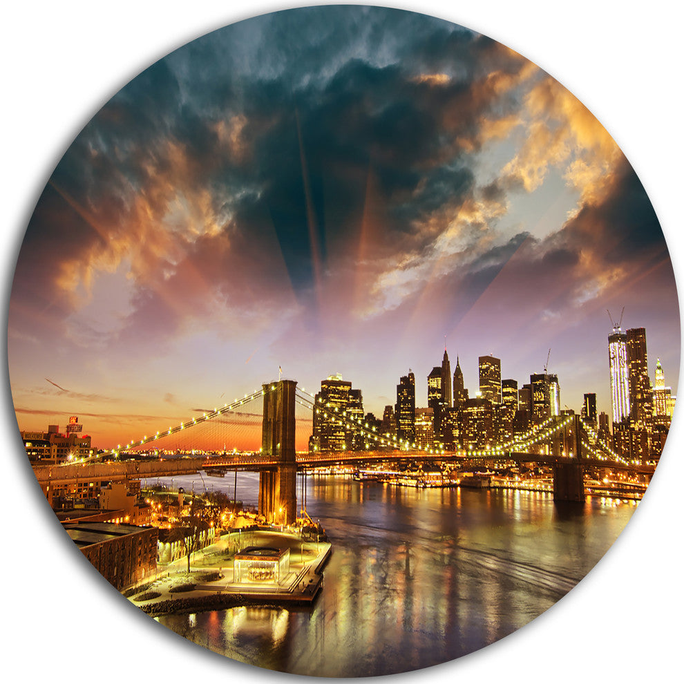 Manhattan At Winter Sunset, Cityscape Photo Disc Metal Wall Art, 36"