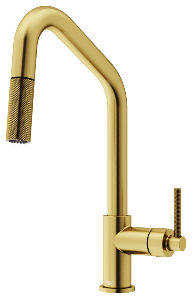 VIGO Utopia 14" H Single Handle Pull-Down Sprayer Kitchen Bar Faucet, Matte Brushed Gold