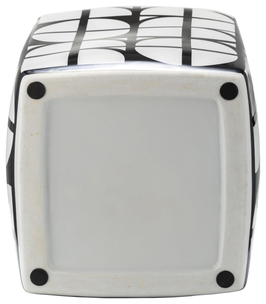 Ceramic 16"H Square Jar, Lid, Black/White