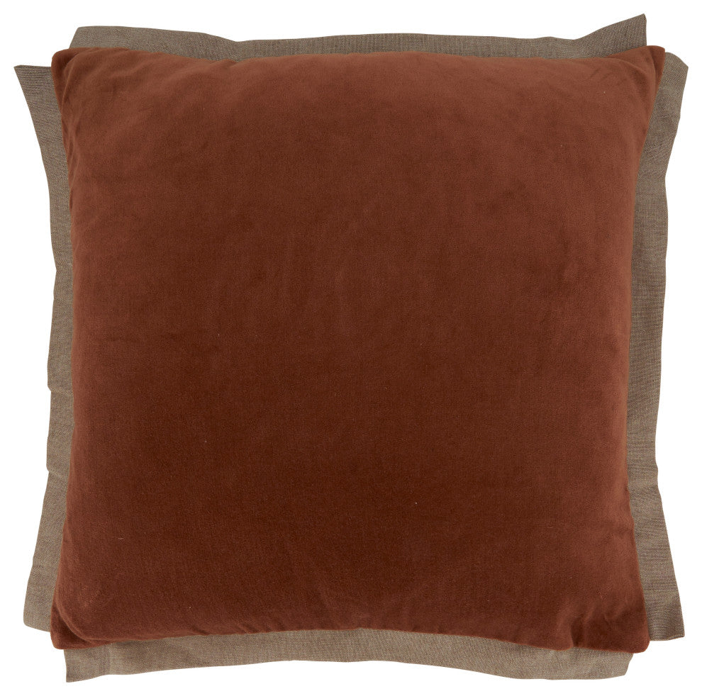 Flange Edge Velvet Pillow With Poly Filling, 20"x20", Rust