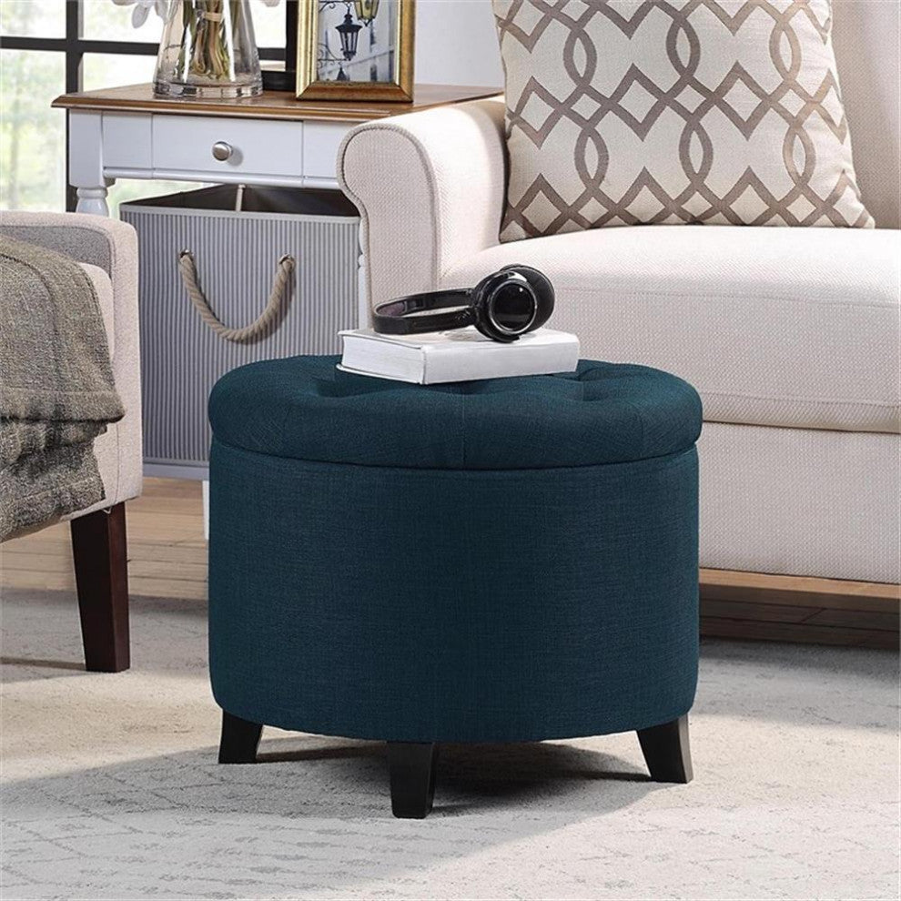Convenience Concepts Designs4Comfort Round Storage Ottoman in Blue Fabric