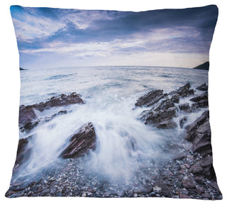 Waves Crashing At Beach Seascape Throw Pillow, 16"x16"