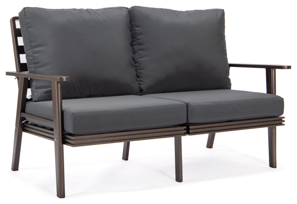 Leisuremod Walbrooke Patio Loveseat With Brown Aluminum Frame, Charcoal