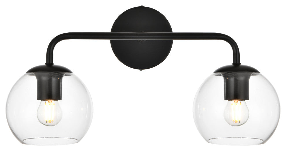 2 Light Black And Clear Bath Sconce