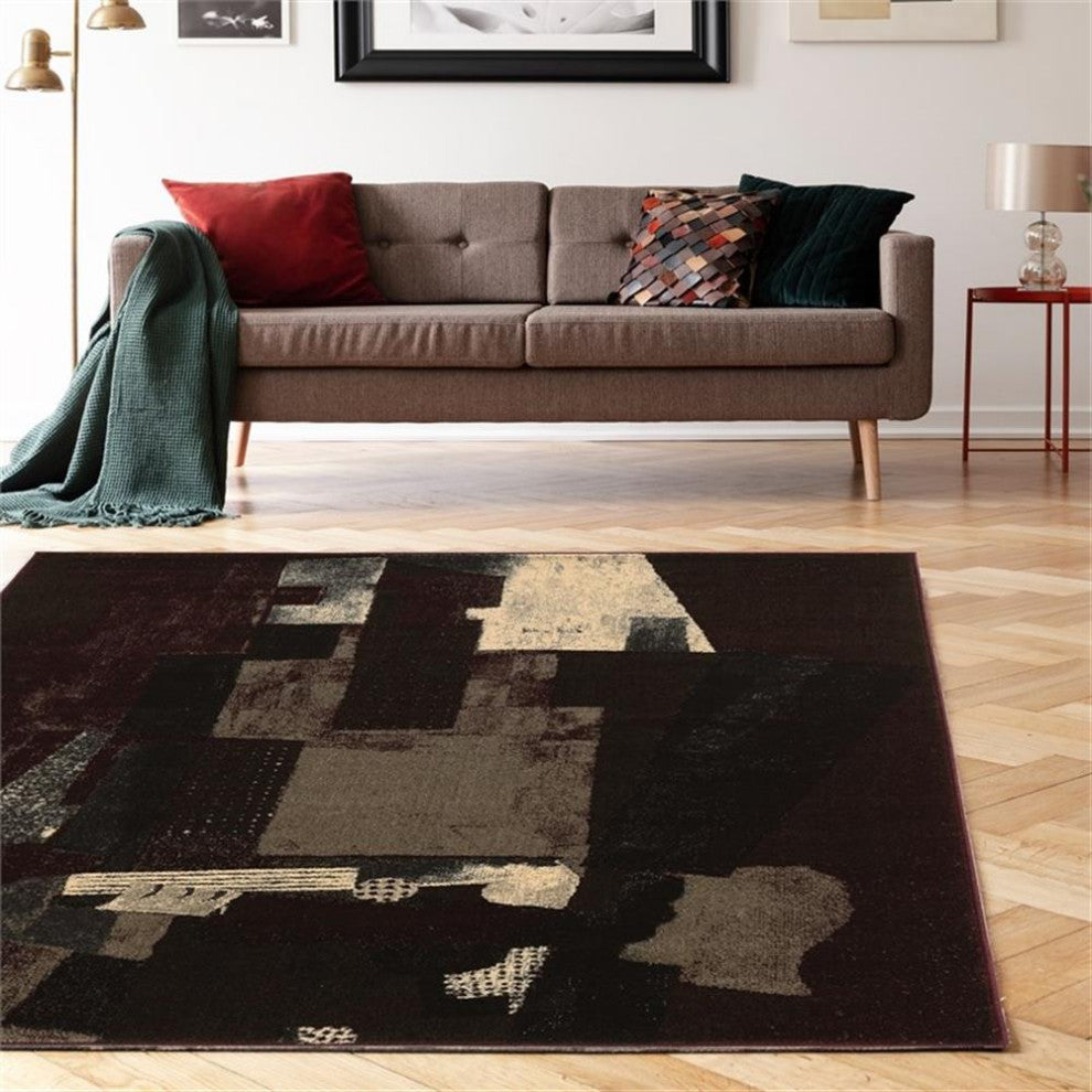Linon Masters Museum Power Loomed Polypropylene 5'x7'6" Rug in Black