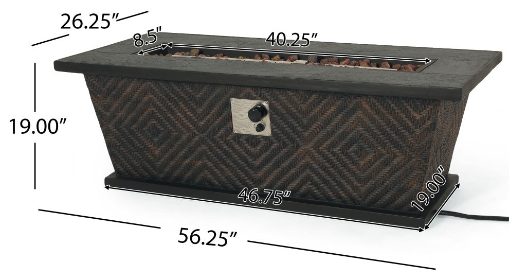 La Jolla Outdoor 50,000 BTU Rectangular Fire Pit, No Tank Holder
