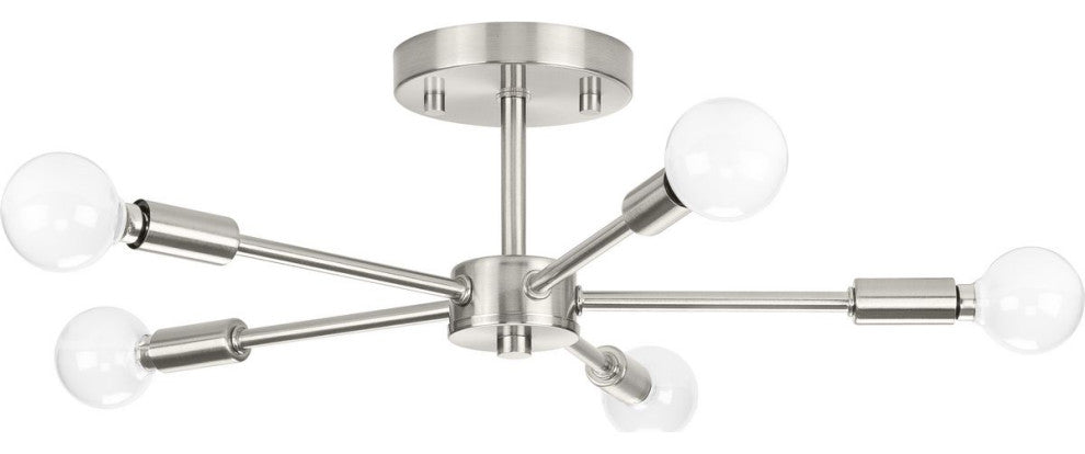 Delayne Collection 16" 5-Light Brushed Nickel Etched Glass Semi-Flush Light