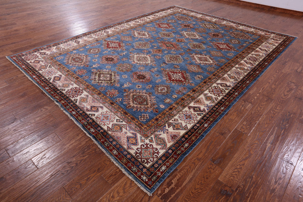 Hand Knotted Geometric Super Kazak Rug 8' 11" X 12' 2" Q11013