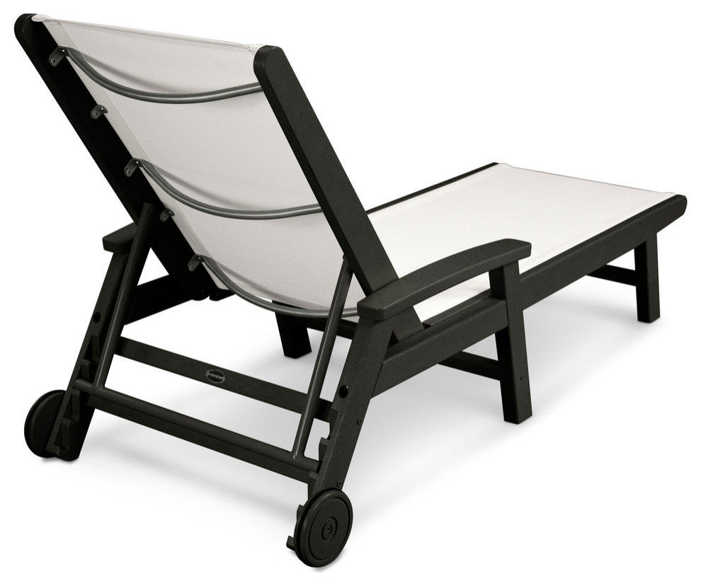Coastal Chaise With Wheels, Black / White Sling