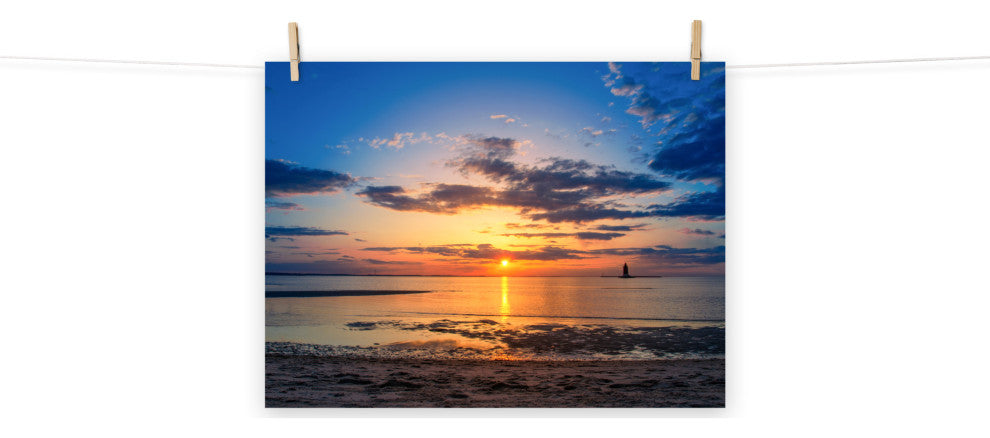 Sunset at Breakwater Lighthouse Coastal Landscape Unframed Wall Art Print, 18" X 24"