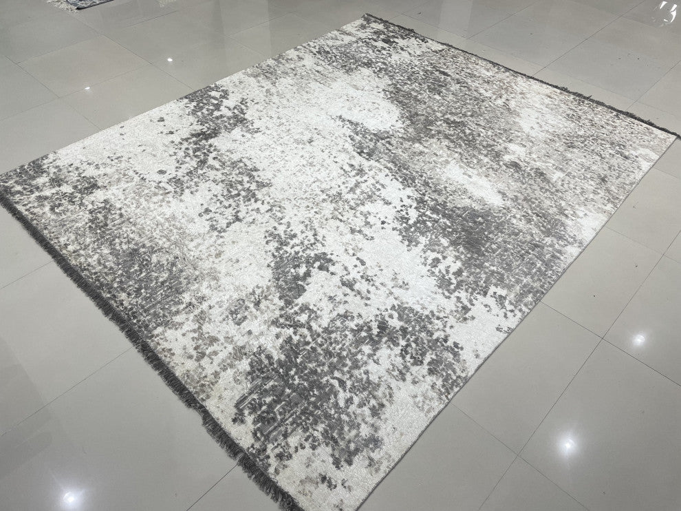 Hand-Knotted Wool Ivory/Beige Transitional Modern Modern Rug, 7'x9'