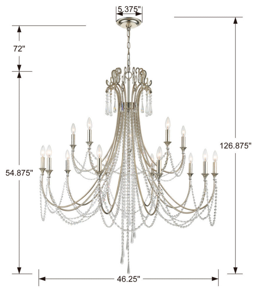 Crystorama ARC-1919-SA-CL-MWP, 15 Light Chandelier, Antique Silver