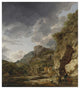 "Mountain Landscape with River and Wagon" Paper Art, 34"x38"