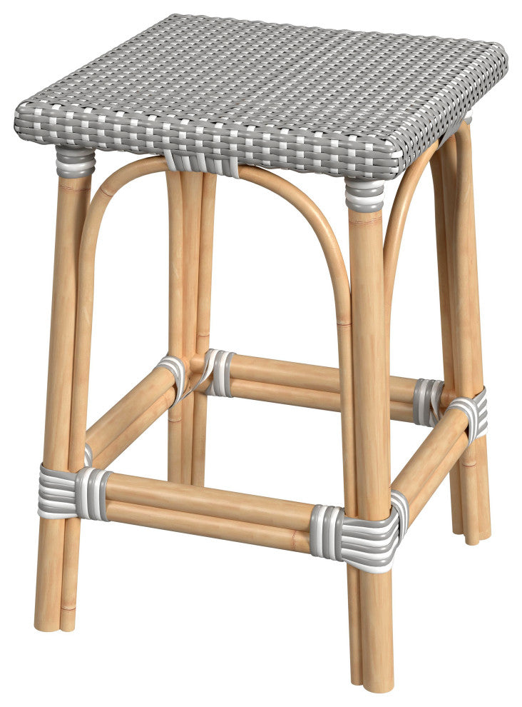 Riviera Square 24"H Rattan Counter Stool, Gray and White