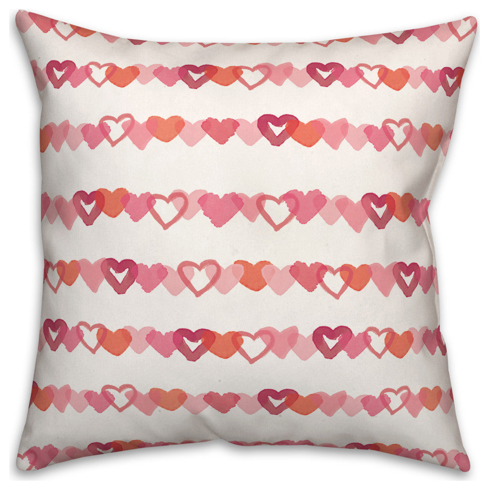 Watercolor Heart Stripes 18"x18" Spun Poly Pillow