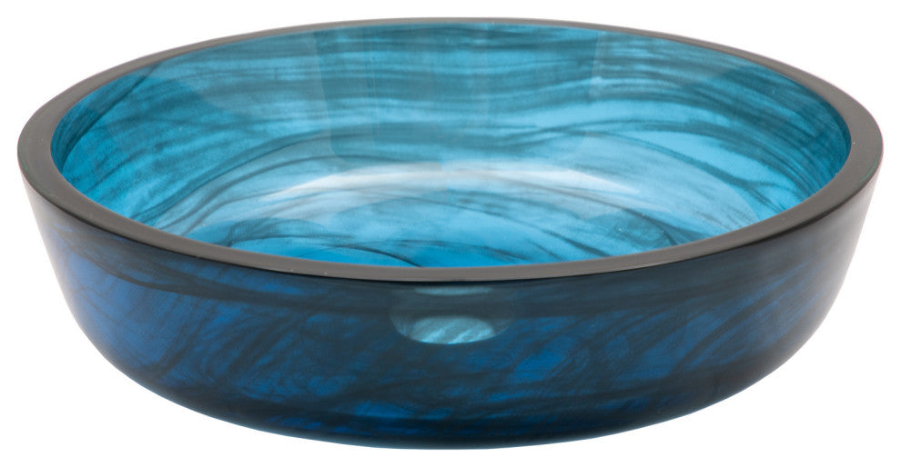 Eden Bath EB_GS80 Transparent Dark Blue Mist Flat Bottom Glass Vessel Sink