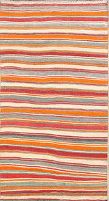 Consigned, Multi Striped Vintage Oriental Flat-Woven Persian Runner Rug 6'x11'