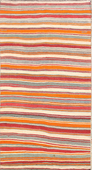 Consigned, Multi Striped Vintage Oriental Flat-Woven Persian Runner Rug 6'x11'