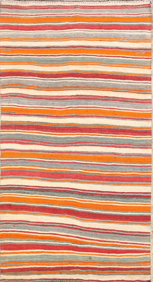 Consigned, Multi Striped Vintage Oriental Flat-Woven Persian Runner Rug 6'x11'