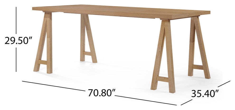 Anakin Mid-Century Modern 7-Piece Dining Set, Light Beige/Natural Oak