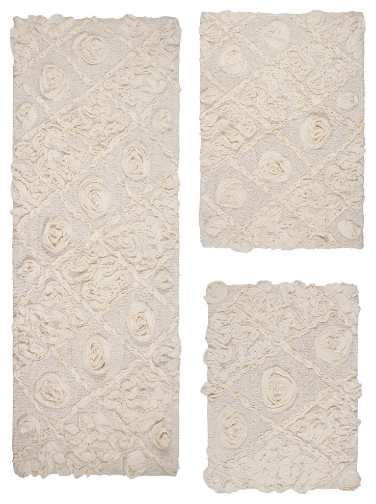 Modesto Bath Rug Bath Rugs Set, 3-Piece Set With Runner, Ivory