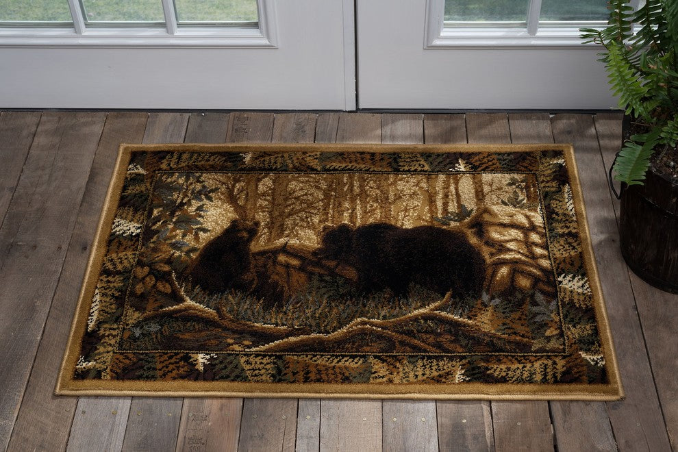 Fern Bear Novelty Lodge Pattern Beige Scatter Mat Rug, 2''x3''