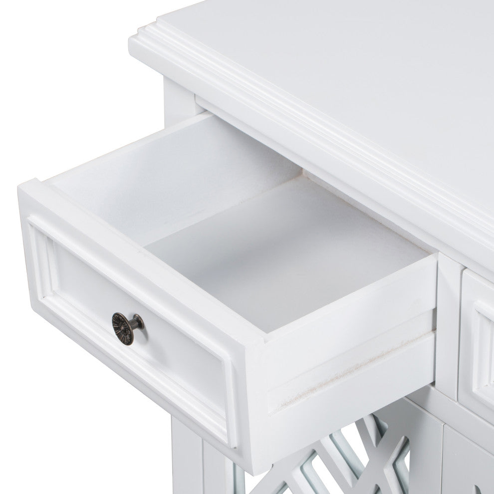 Wood Double Door Accent Cabinet with 2 Drawers, White, 30'' X 14''