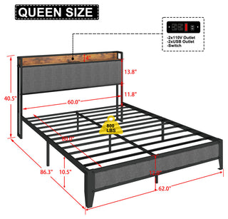 Gewnee Queen Size Bed Frame with Charging Station