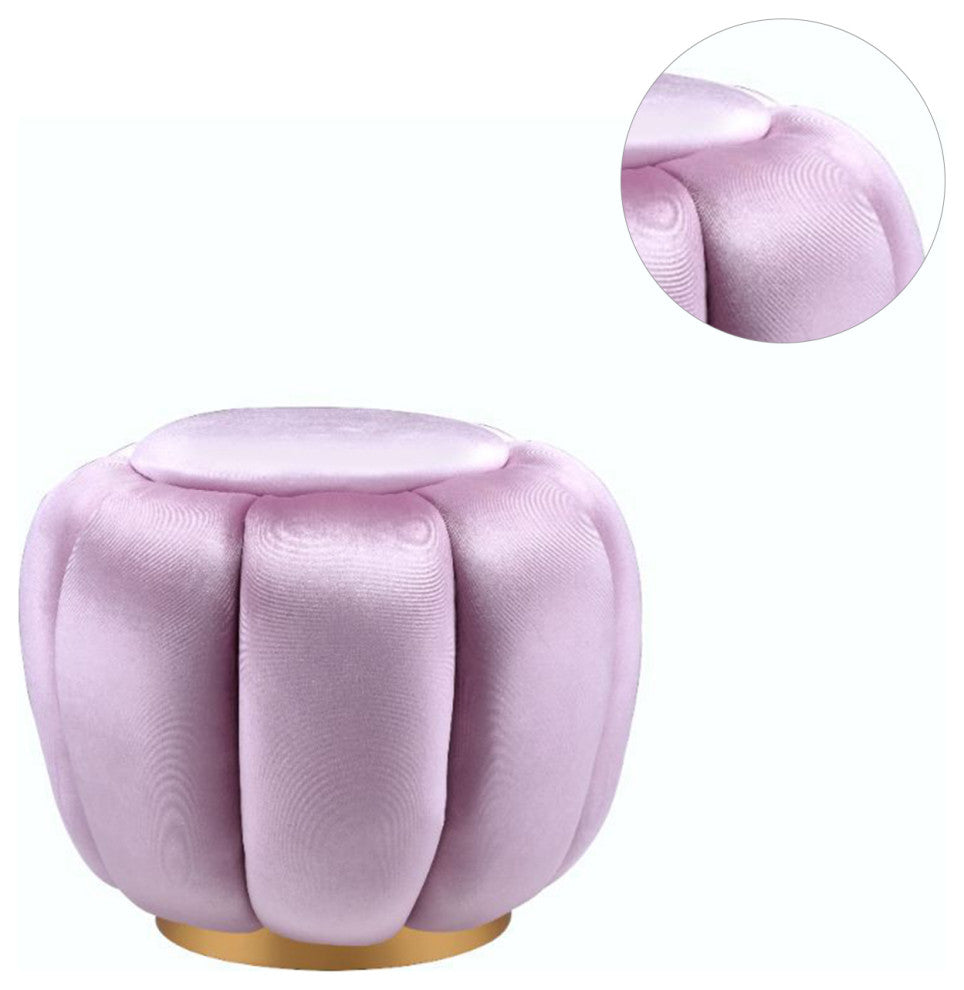 Round Ottoman With Gold Legs, Pink