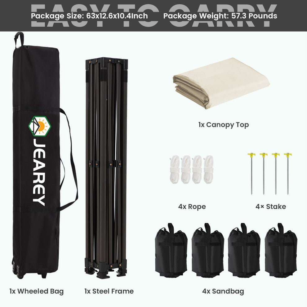 JEAREY Pop Up Canopy Tent, Outdoor Canopy, 4 Sand Bags, Beige, 10x15ft