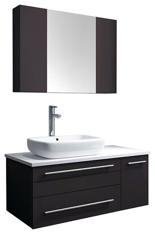 Fresca Lucera 36" Wall Hung Bathroom Vanity w/ Medicine Cabinet, Espresso, Vesse