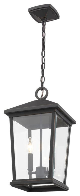 Zlite 568CHB-ORB 2-Light Outdoor Chain Mount Ceiling Fixture, Clear Beveled