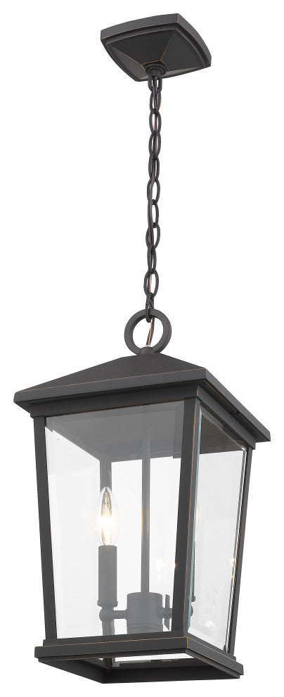 Zlite 568CHB-ORB 2-Light Outdoor Chain Mount Ceiling Fixture, Clear Beveled