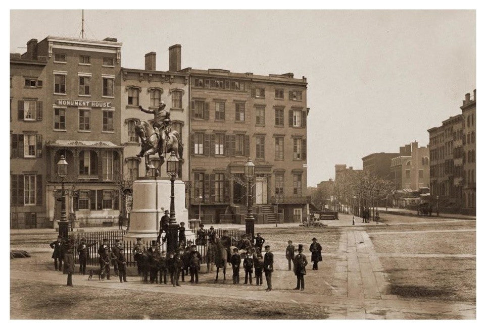 "14th Street with Union Squarem Washington Monument, 1855" Paper Art, 26"x18"