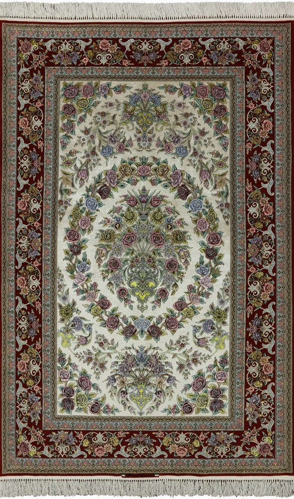 Super Fine Authentic Persian Isfahan Signed Hand Knotted Silk Rug, 5'x8'