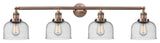 Large Bell 4-Light Bath Fixture, Seedy Glass, Antique Copper