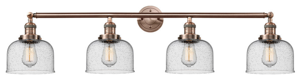 Large Bell 4-Light Bath Fixture, Seedy Glass, Antique Copper