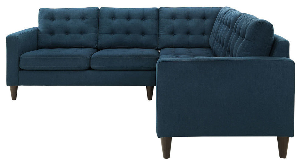 Modern Contemporary Fabric Sectional Sofa Set, Azure Fabric, 3-Piece Set