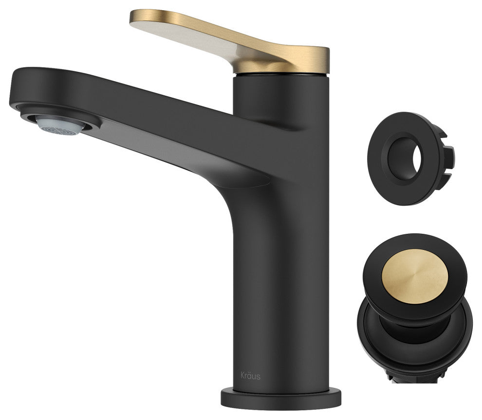 KRAUS Indy Single Handle Basin Bathroom Faucet Spot Free BBMB, Pop Up Drain