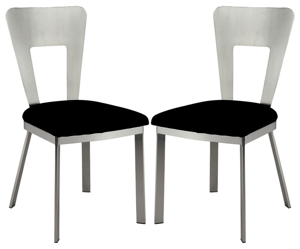 Set of 2 Microfiber and Metal Side Chairs, Silver and Black Finish