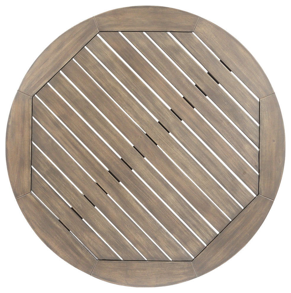 GDF Studio Brigitte Outdoor Round Acacia Wood Bistro Table with X Legs, Gray