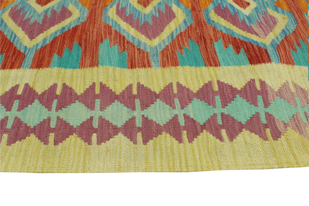 Sangat Flatweave Muiz Red/Gold Rug, 4'2 x 6'3